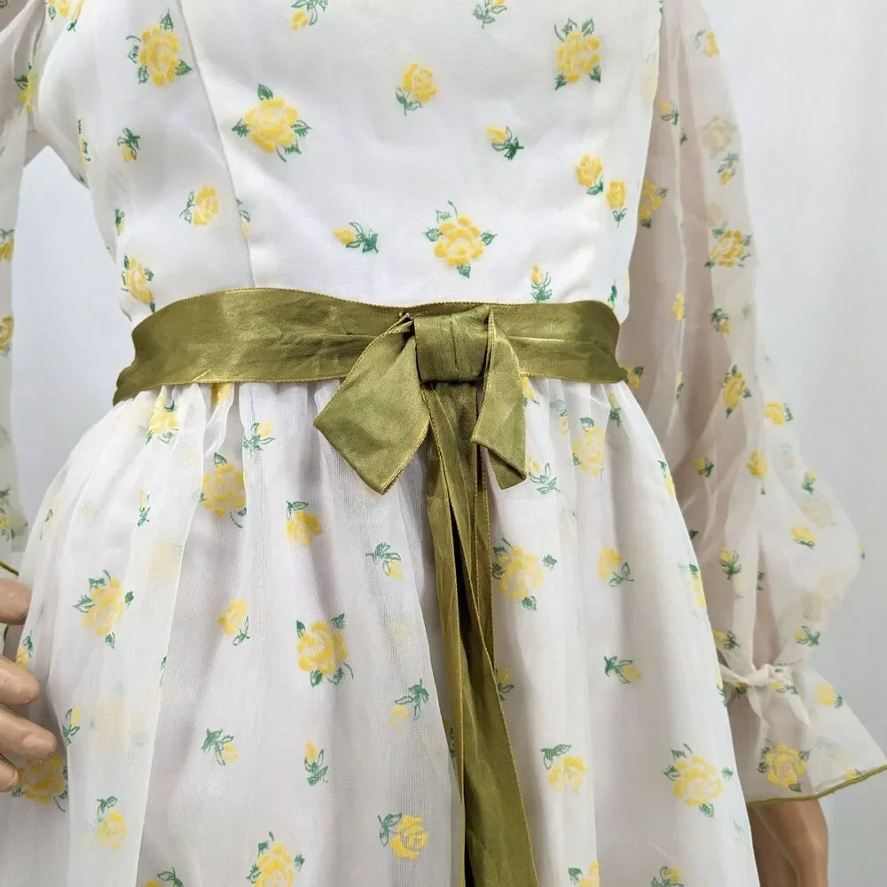 Vintage 70s Montgomery Ward Dress Prairie Gown Floral Velvet Cottage Southern 4 - Picture 13 of 16